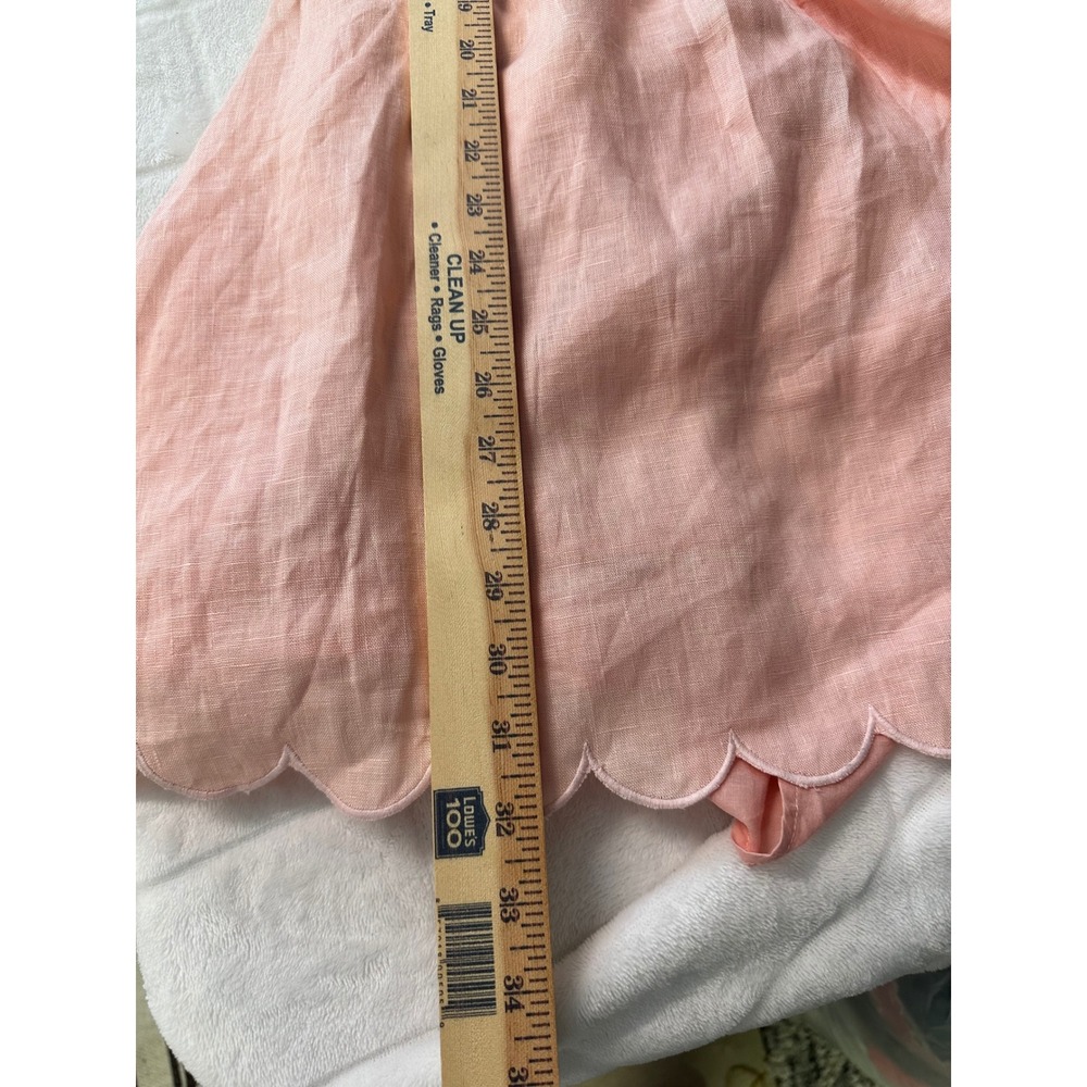 Mable Pink Linen Dress‎ Open Back Puff Sleeve Scalloped Hem Square Neck Large - Picture 8 of 9